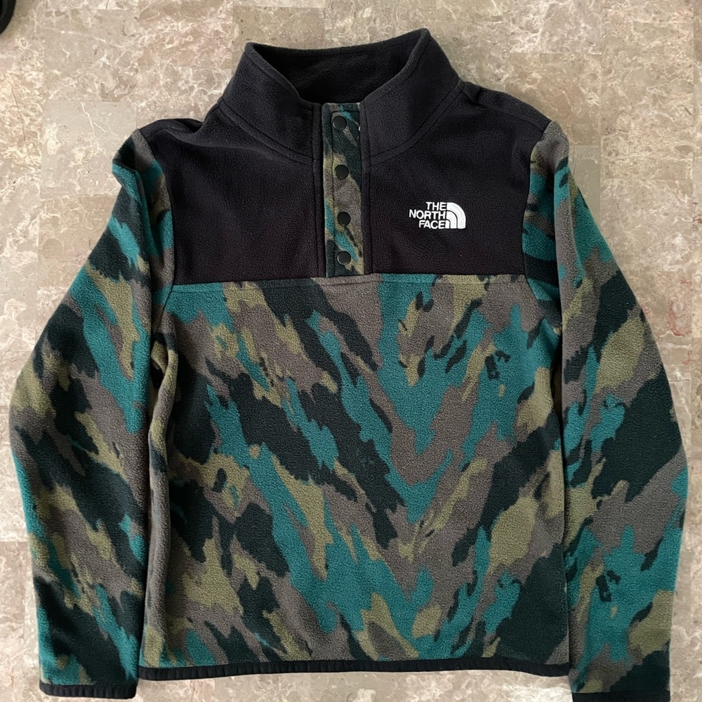 The North Face Green and Black Sweatshirt with Camouflage Design